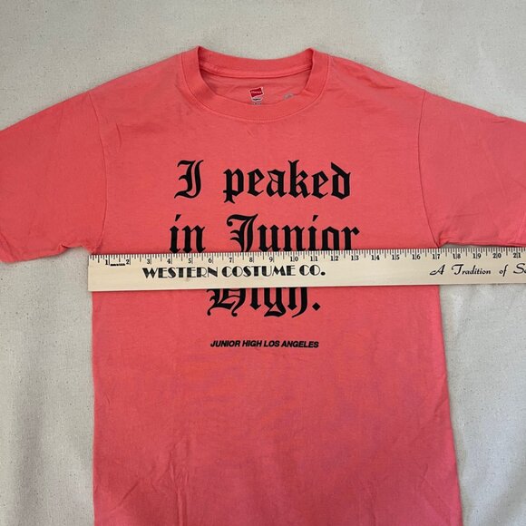 Junior High LA | "I Peaked in Junior High" Graphic Tee Shirt - Salmon / Sz S - Picture 6 of 8
